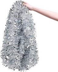 32.8 Feet Silver Christmas Tinsel Garland, Metallic Shiny Party Tinsel Garlands, Twist Hanging Decor