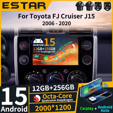Wireless Carplay Android 15 For Toyota FJ Cruiser J15 2006 - 2020 Car Radio 360 Camera 4G LTE QLED V