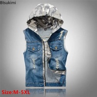ZH【 Ready Stock】New 2025 Men's Korean Style Vest Fashion Slim Camouflage Hooded Waistcoat Casual Spo