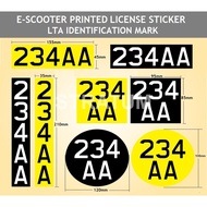 E-Scooter | E-Bike | PMD | PAB | Printed License Number Sticker | LTA Identification Mark | LTA Comp