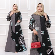 Gamis Batik Modern Kombinasi Polos - Gamis Batik Wanita Muslim