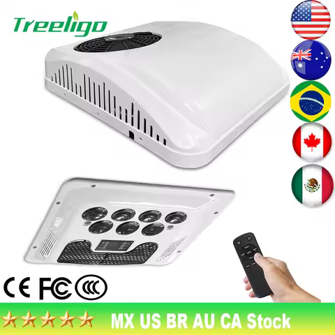 Treeligo 12V/24V 13500BTU Roof Air Conditioner Electric Cool RV Rooftop Parking AC Unit for Truck Ca