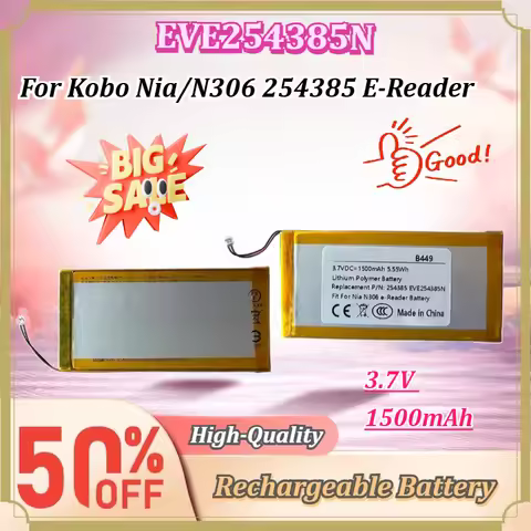 For Kobo Nia/N306 E-Reader 3.7V 1500mAh Lithium Polymer Replacement Battery EVE254385N 254385 Repair