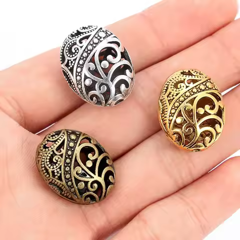 10pcs 11x17x22mm Trendy Tibetan Silver Color Ellipse Shaped Hollow Spacer Bead DIY Jewelry Making Br