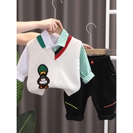 Boy Baby Spring Autumn Suit Fashionable New Style Children Autumn Clothes Boy Handsome Three-Piece B
