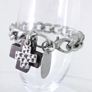 C1703 Wooden Cross Charm Bracelet Retro Metal Circle Unisex Style Mix Match Plated