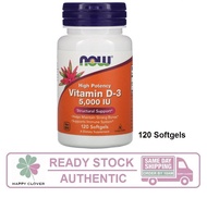 Now Foods, Vitamin D-3 / D3, High Potency, 5000 IU, 120 Softgels (Exp: Aug 2025)