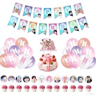 YF Kpop BTS BT21 Theme Happy Birthday Party Decorations Set Cake Topper Balloons Banner Party Needs 