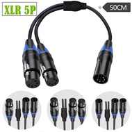 XLR 5-Pin Y Splitter Cable 0.5m, 1 Female to 2 Male 5-Pin DMX512 Stage Light Signal Adapter, Gold-Pl