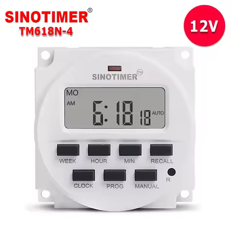 12/24 Format 12V DC Timer Switch 7 Days 24hr Programmable Time Relay Clock Controller Panel Mounted 