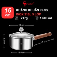Quánh inox 316L Berlin Classic SSGP Đức nấu cháo nấu bột trẻ em  nấu mì hàng chính hãng