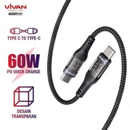 BATAM SHOPPING MALL (AUR) EXPLORE 60W VIVAN TYPE C TO TYPE C 60W CABLE TRANSPARENT 3A CHARGER CABLE/