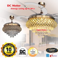 Elmark Crystal LED Ceiling Fan 42 inch DC Motor 36w LED Light Ceiling Fan with Remote Controller Winter Series 6 Speed