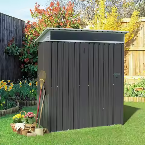 6ft x 3ft Outdoor Metal Shed with Window, Lockable Door, and Water-Resistant for Garden Storage