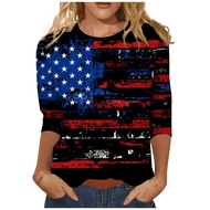 4Th of July Womens Clothing Summer 3/4 Sleeve Tops for Women Casual Crew Neck 2024 Three Quarter Len