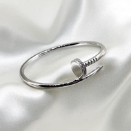 กำไลตะปูเงินแท้ชุบทองคำขาว กำไลข้อมือประดับเพชร Cz : 925 Sterling Silver Cz Nail handmade Bangle [GSCZ0080]