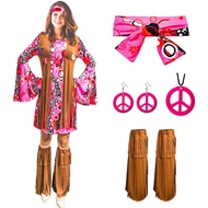 ATAMET Women 60s 70s Hippie Costume Outfits Hippy Clothes Disco Dress Adult Costume for Halloween,70's Party Costume