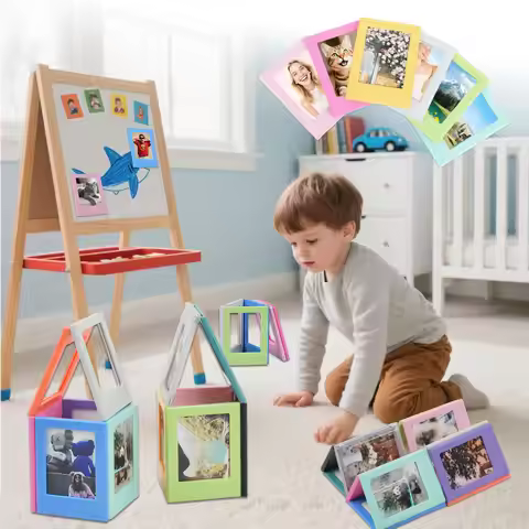 Magnetic Picture Frames for Refrigerator, 10 Reusable Magnetic Frames for Standard 3 Inch Photos wit
