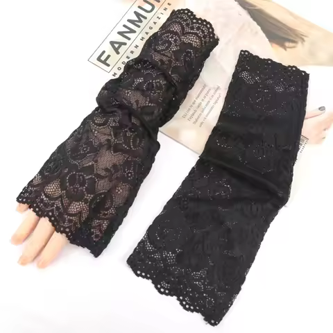 1 Pair Arm Sleeves Lace Sunscreen Short Gloves Ultra-thin UV Protection Arm Cover for Summer Sunbloc