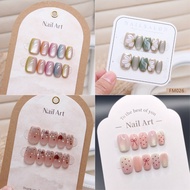 10 Pcs Cat Eye Fake Nails with Sticker Jelly Glue Short Ballet Nail Art Design XS/S/M Size COD