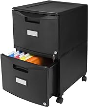 Storex Plastic Two-Drawer Mobile Pedestal File Cabinet – Locking Document Organizer with Casters for Home and Office, Black, 1-Pack (61312C01C)