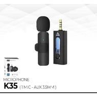 CLIP ON MICROPHONE K35 MIC CLIP WIRELESS AUX (AUDIO) YOUTUBER BLUETOOTH model microphone 1 (one)