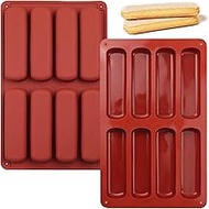 KARP Hot Dog Bun Pan, 8 Cavity Long Strips Eclair Silicone Mold for Chocolate Cracker Bar Stick, Finger Biscuit, Hot Dog Bun Rolls Cake (Mix Color-1 Qty)