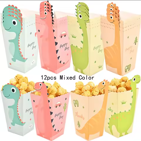 12Pcs Dinosaur Theme Party Popcorn Boxes Candy Box Dino Dinosaur Party Decor Wedding Baby Shower Bir