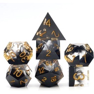 Haxtec Sharp Edge Dice Set DND Dice Set with Dice Case Handmade Black Swirls Resin D&D Dice Set for 