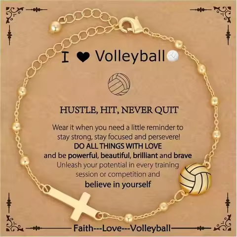 Luxury 24K 9999 Pure Gold real gold Women's volleyball cross bracelet