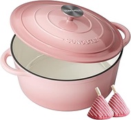Enameled Cast Iron Dutch Oven - 6QT Pot with Lid Cookbook & Cotton Potholders