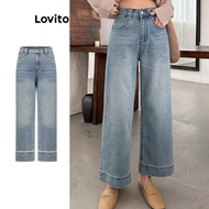 Women Casual Plain Pocket Cat'S Whiskers Cropped Pants Jeans