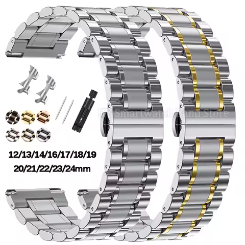 12/14/15/16/18/19/20/22/23/24mm Solid Stainless Steel Watch Bands for Rolex for Tissot Flat Curved E