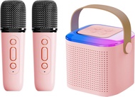 SPEAKER Y1 2MIC pink color Portable Karaoke Machine Family KTV Wireless LED Wireless Microphone Spea