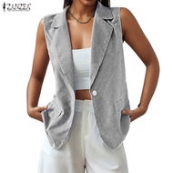 ZANZEA Women's Vintage Workplace Casual Striped Blazer Vest