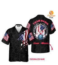 Bowling Team American Flag Custom Name HAWAIIan CASUAL Shirt For Men &amp; Women