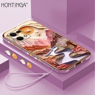 Hontinga Casing hp Untuk OPPO Reno8 Reno 8Z 5G Reno7 Reno 7Z 5G Reno6 Reno5 5G Reno4 F Reno3 Reno8Z Reno7z Reno8 Z Reno7 Z Reno 8 7 6 5 4 3 1 4G 5G Kartun Gunung Sungai Pola Desain Tepian Pola Tahan Kejut Transparan Silika Gel Lembut Kasus