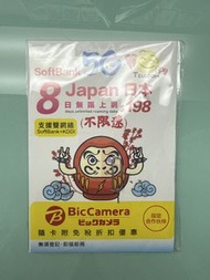 日本 SoftBank sim卡 8日 無限上網 不限速