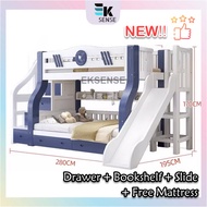 2023 NEW EKSENSE Solid Wood Kids Double Decker Bunk Bed Frame Slide Katil Budak 2 Tingkat Gelongsor Kanak kanak 木上下床