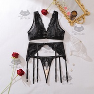 CATeye04293 LadyGlam Gorgeous Elegant Lingeries, Lace Embroidered See-Through Triangle Cup Garter Be