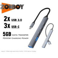 5 in 1 USB C Hub Type C to USB 3.0 5Gbps PD 100W Laptop Charging Multi USB Splitter OTG Port Dock Ga