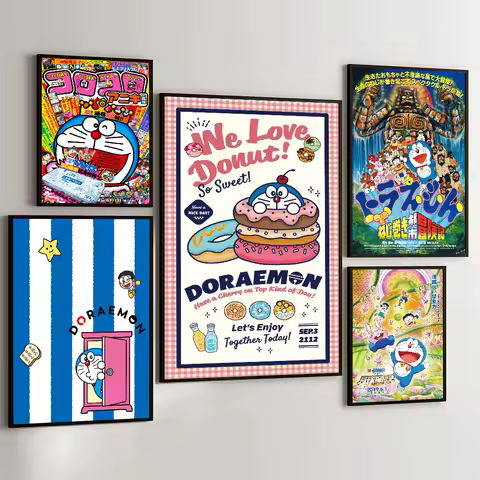 Doraemon Poster Movie Sticky Posters Retro Kraft Paper Sticker DIY Room Bar Cafe Aesthetic Art Wall 