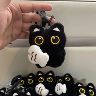 Genuine 1-string cat holding black fish keychain, keychain gift