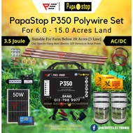PapaStop P350 Energizer PW20 Set for 6.0 - 15.0 Acres (AC/DC) Polywire Solar Panel Electric Fence Pa