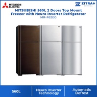 MITSUBISHI 560L 2 Doors Top Mount Freezer with Neuro Inverter Refrigerator MR-F62EG | Door Alarm | Twist Ice Maker