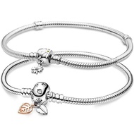 Original Moment Leaves Daisy Flower Clasp Snake Chain Bracelet Fit 925 Sterling Silver Bead Charm Bangle Europe Diy Jewelry