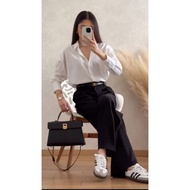 Fefe Highwaist Loose Pants Trousers Women's Anti-Wrinkle Pants Jumbo Polyester Culottes