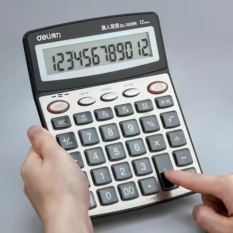 Deli 1559N 12 Digits Large Screen Office Talking Calculator Real Human Pronunciation Voice Calculato