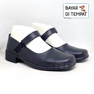 FIURI - Sepatu Pantofel Wanita Hitam 36-43 Bertali Perekat Hak 3cm - Sepatu Sekolah Warna Full Hitam