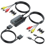 Dual Port RCA to HDMI, Double Composite AV to HDMI Converter, Two RCA in One HDMI Out Converter for 